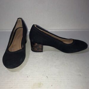 Vionic Natalie Pumps Shoes Black Suede Block Heel Pumps Tortoise Heel Sz 5